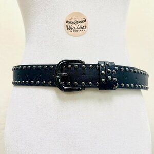 Black leather studded belt with silver studs